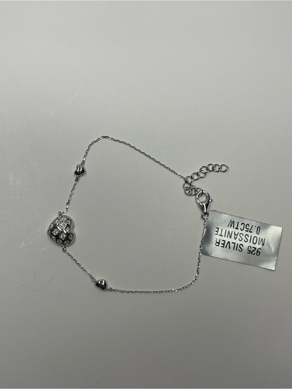 925 Sterling Silver with Moissanite Heart Bracelet